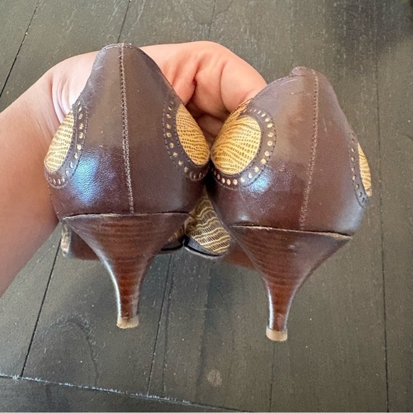 Rallys Brown Ran Leather Pointed Toe Wingtip Kitten Heels Vintage Size 9 - Picture 8 of 10